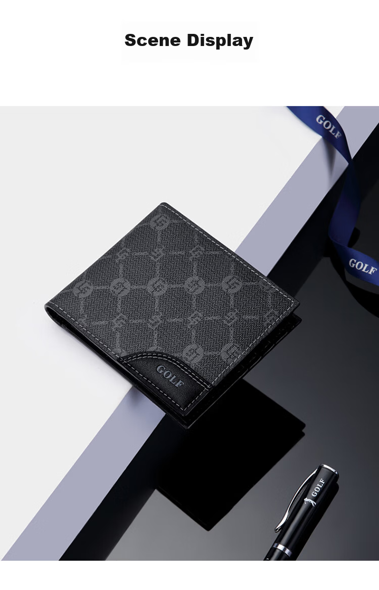 GOLF GOLF Men's Wallet Multi-card Short Wallet Men's Casual Card Holder Retro Printed Large Capacity Leather Clip Horizontal Ticket Clip Business Small Wallet 5V786386J Black 19