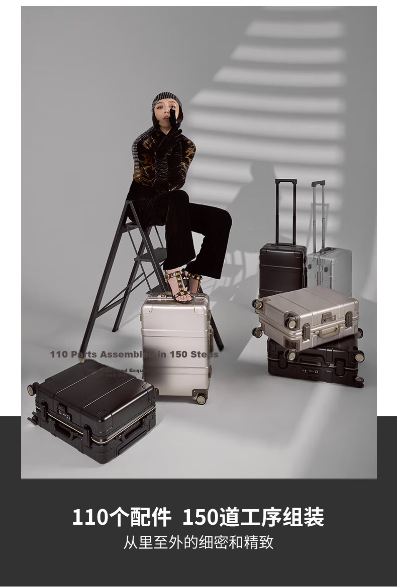 90 Points 20-inch Aluminum Magnesium Alloy Trolley Case Metal Carry-on Luggage Unisex High-end Business Password Lock Silver 6