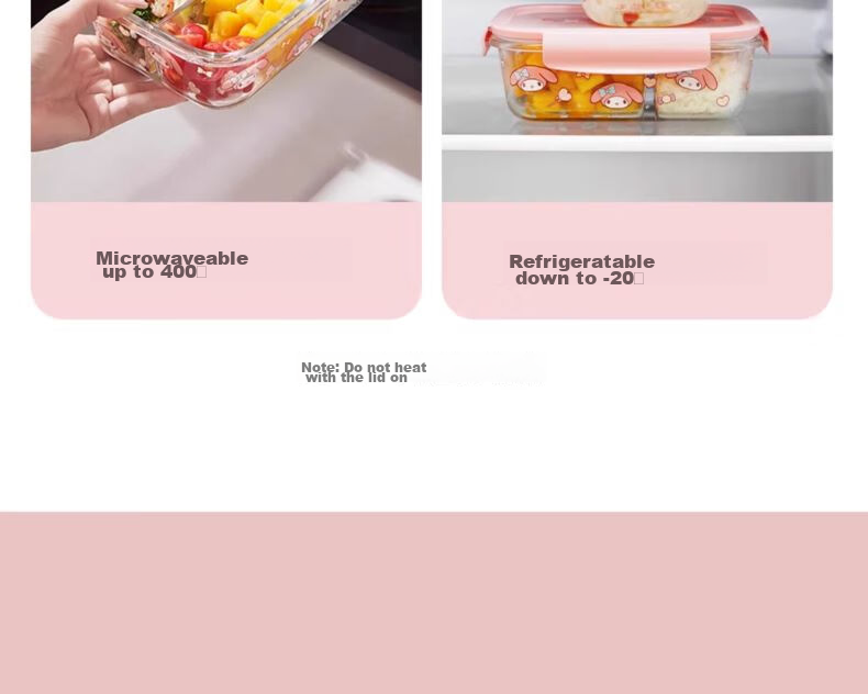 MANCHAOJIA Sanrio Glass Lunch Box Microwave Heating Fresh-Keeping Bowl Office Bento Soup Bowl Hello Kitty 700ML 19