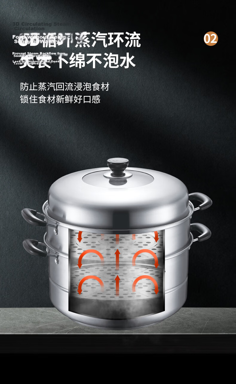 SUPOR 34cm 304 Stainless Steel Steamer Pot with High Dome Lid, Three-Layer Composite Bottom, Visible Steaming Fish Soup Pot SZ34B17 13