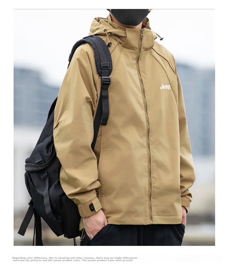 JEEP Men's Spring And Autumn Hooded Jacket, Loose-Fitting Trendy Workwear Casual Clothing for Men, Khaki 5XL 19