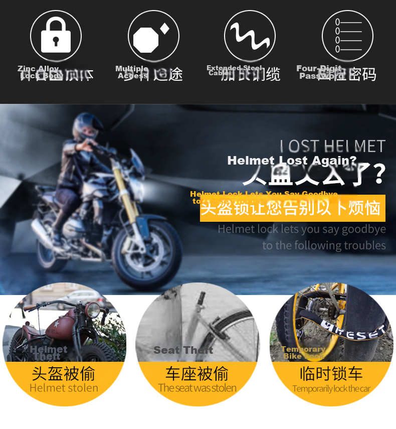 RESET Small Combination Padlock Helmet Steel Cable Lock Luggage Lock Backpack Schoolbag Trolley Case Password Lock Gray 10cm 3