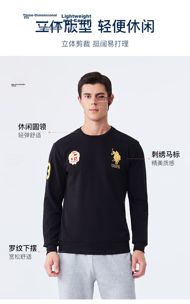 U.S. POLO ASSN. Men's Sweatshirt Autumn Crewneck Trendy Loose Long Sleeve T-Shirt Casual Top Navy Blue M 4