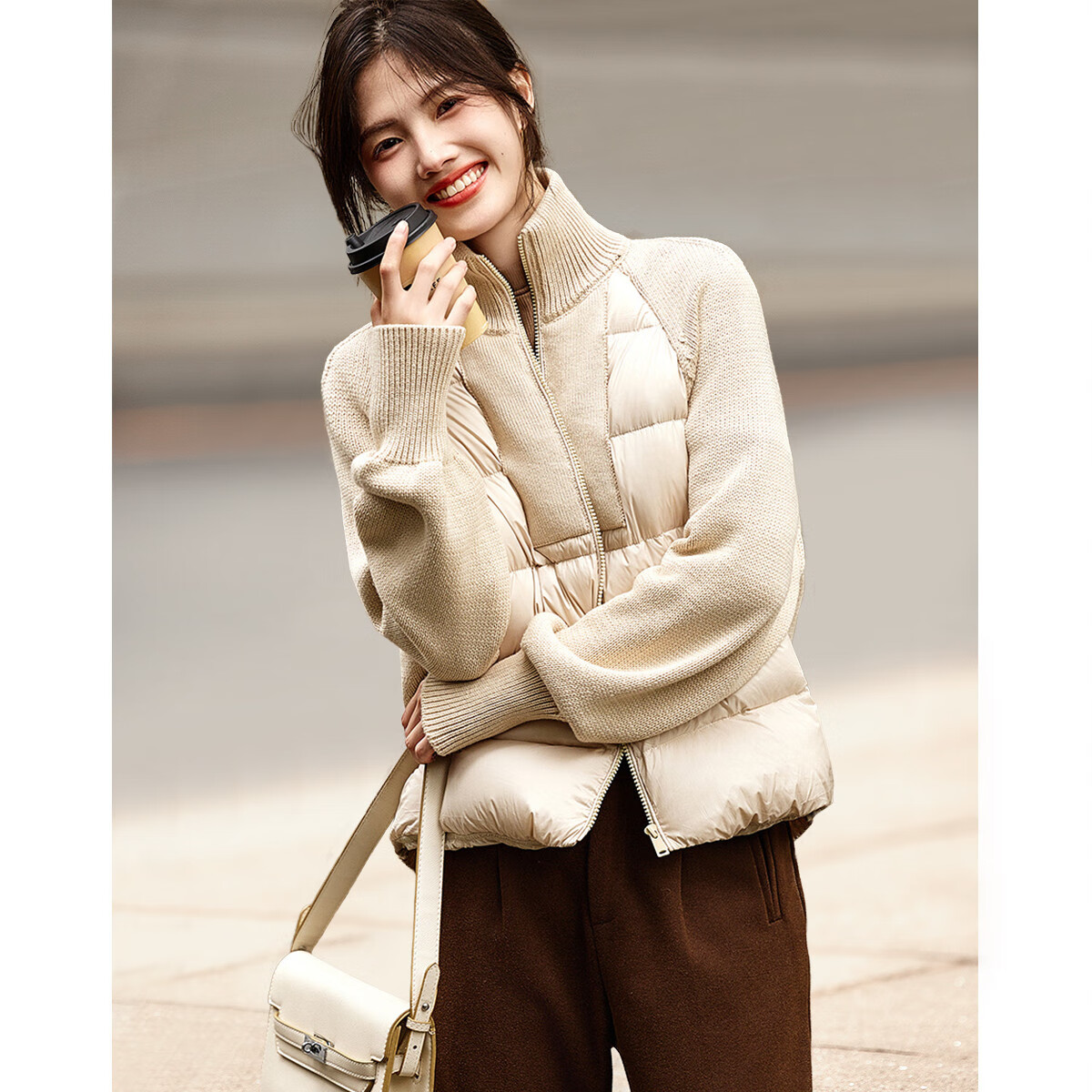 Dme [Yanzhi Meiren Series] Winter Simple Stand-Collar High-Heat Retention 90% Duck down Jacket for Women, Short Elegant Coat