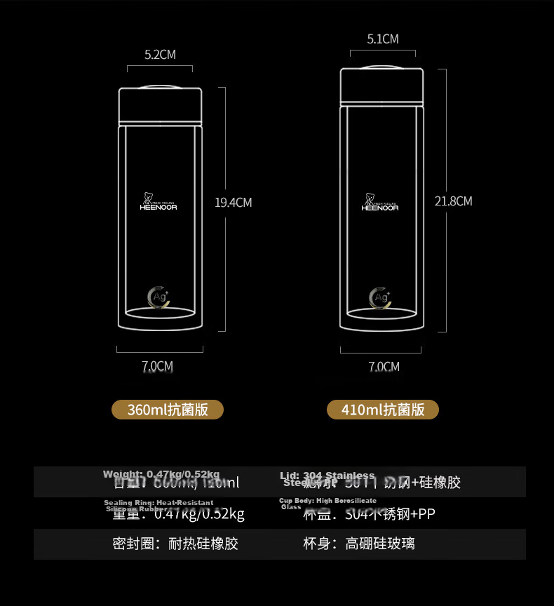 Heenoor Double-Layer Glass Cup for Men, Home And Office Use, Tea Infuser Mug, Car Water Filter Cup, Mid-Autumn Festival Gift XN-9301 15