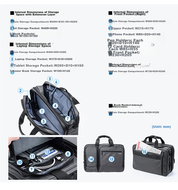 SANWA 15.6-Inch Large Capacity Laptop Bag, Handheld Water-Resistant Backpack, Multifunctional Shoulder Crossbody Bag, 28L 18