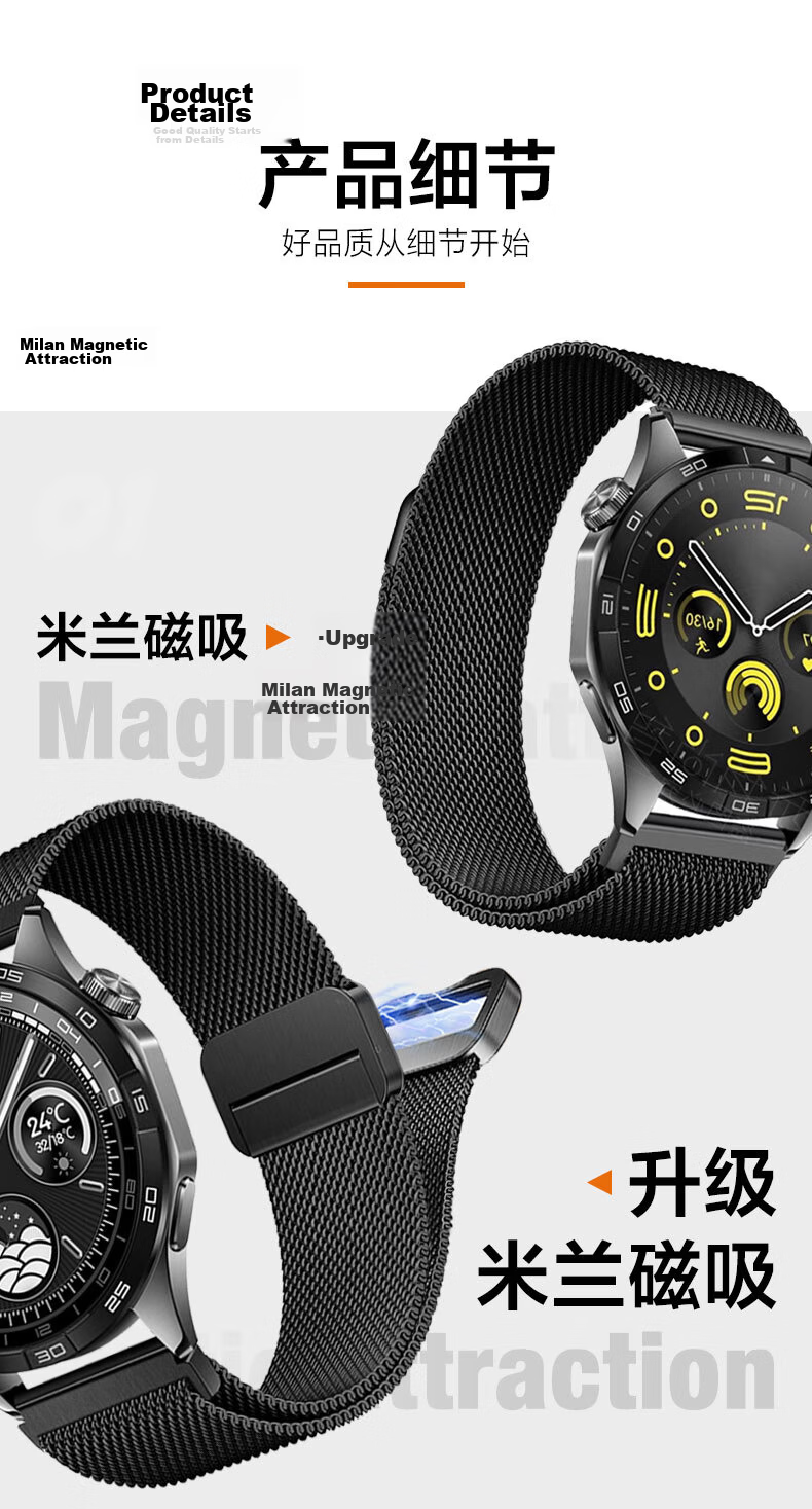 Watchbond Compatible with Huawei Watch GT7 Strap, Suitable for Watch6pro/GT6/5/4/3/Watch5/GT6Pro, Milanese Magnetic Metal Sports Style 46mm Strap 10