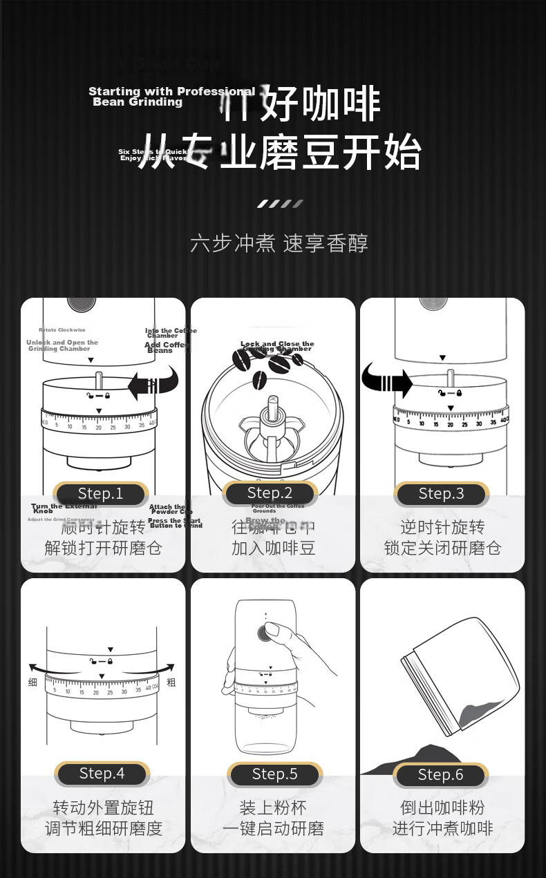 CLITON Electric Coffee Grinder, Coffee Bean Grinding Machine, Pour-Over Coffee Maker, Automatic Grinding Machine, Coffee Filter Paper, Filter Cup 17