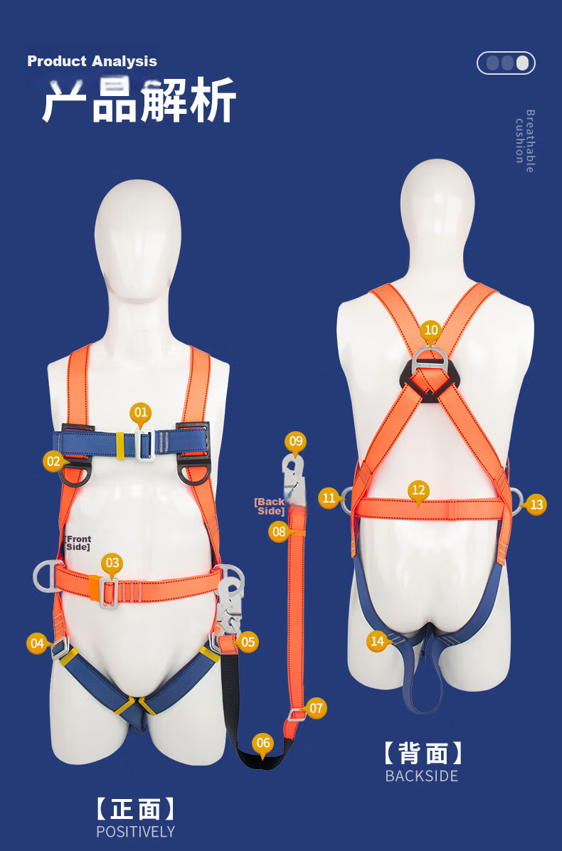 MATZUKI Five-Point Safety Harness, High-Altitude Work Safety Rope (Double Large Hook Buffer Pack, 1.8 Meters) 3
