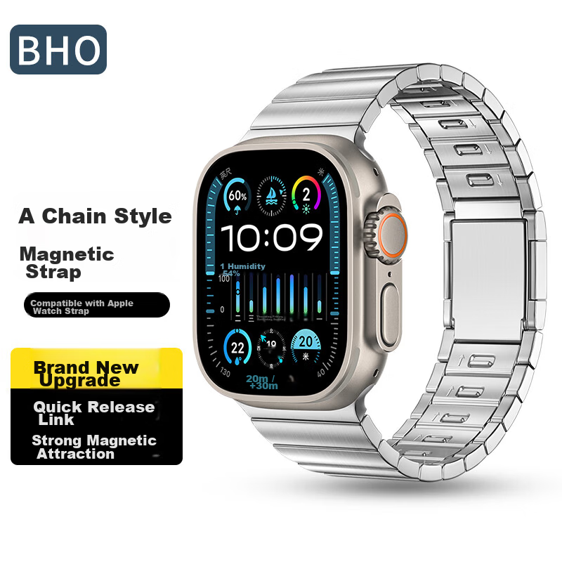 BHO Metal Magnetic Strap for Apple Watch Ultra 4, Series 12/11, Stainless Steel Band for iWatch Series 10/9/8/7/SE3/Ultra 3