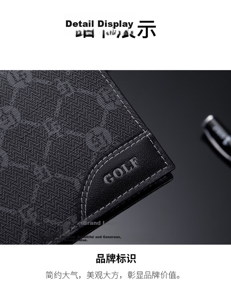 GOLF GOLF Men's Wallet Multi-card Short Wallet Men's Casual Card Holder Retro Printed Large Capacity Leather Clip Horizontal Ticket Clip Business Small Wallet 5V786386J Black 24