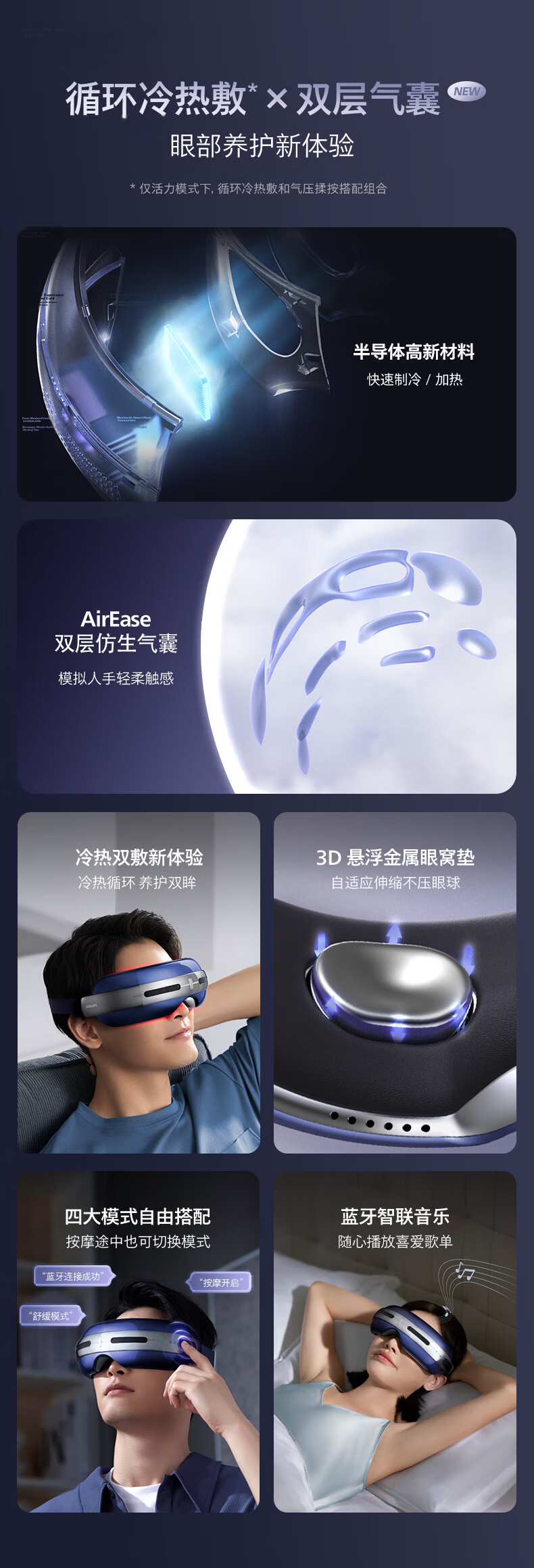 PHILIPS Eye Massager Foldable Cold And Hot Compress Acupressure Device with Light-Blocking Sleep Mask, Gift for Parents, Elders, Boyfriends, Girlfriends, Birthday Present 3101E 7