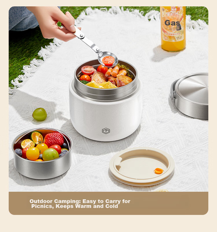 JD Jingzao Insulated Lunch Box Insulation Bucket 304 Stainless Steel Double Layer 1.2L with Spoon for Office Workers and Primary Students 13