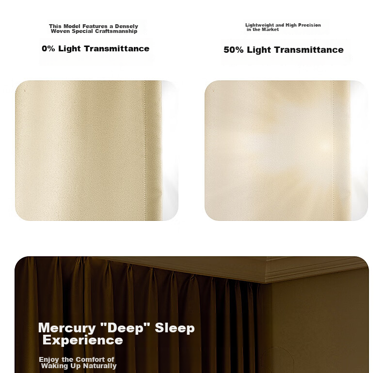 Mercury Home Textiles Blackout Curtains Bedroom Full Blackout Fabric Sunshade Soundproof Bay Window Cream Hook Style 2.2x2.7m 2 Pieces Beige 5