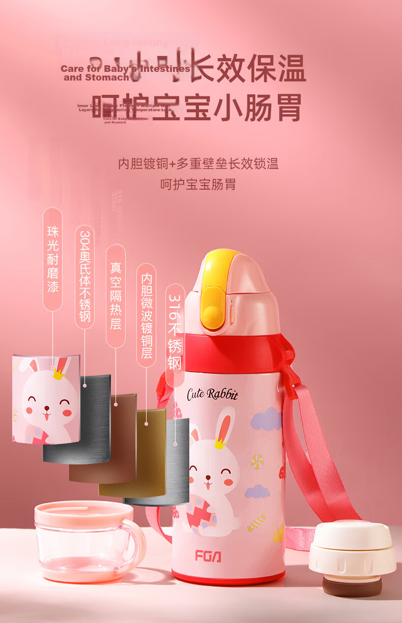FGA Fuguang Children's Insulated Cup, 316 Stainless Steel, for Boys And Girls Students, Straw Water Bottle, Dual-Use Large Capacity Bottle, 580ML 3