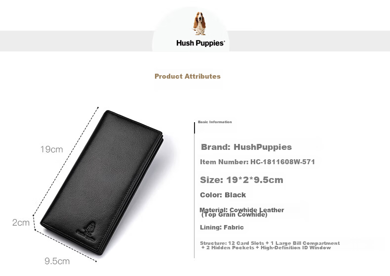 Hush Puppies Men's Genuine Leather Casual Long Wallet Multi-Card Holder Birthday Gift Practical Wallet for Boyfriend 7
