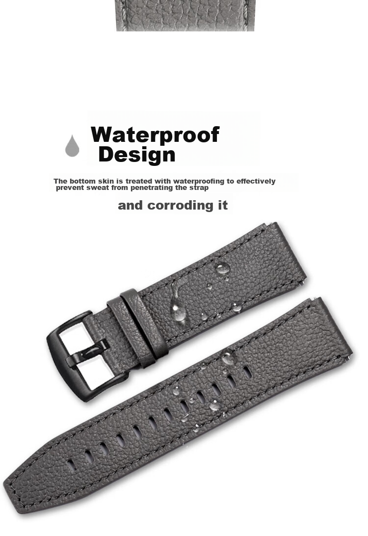 ESCASE Suitable for Huawei Watch Straps GT6/5/4/Pro/Watch5/4/3/Buds Smartwatch, Fine Litchi Pattern Genuine Leather Strap, 46/48MM, Premium Gray S02 5