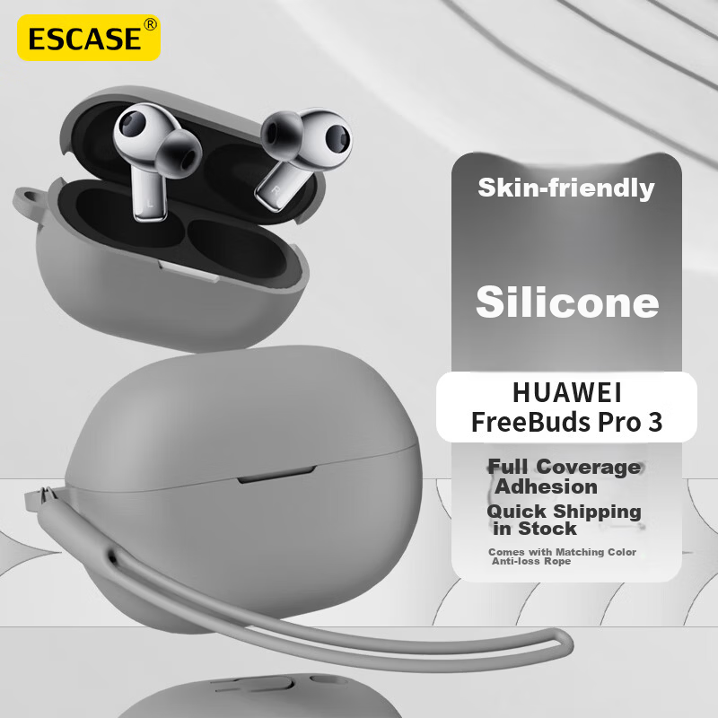 ESCASE Huawei FreeBuds Pro 3 Protective Case Bluetooth Earphone Storage Box Liquid Silicone Soft Shell Full Coverage Anti-drop Ultra-thin Protective Case Gray