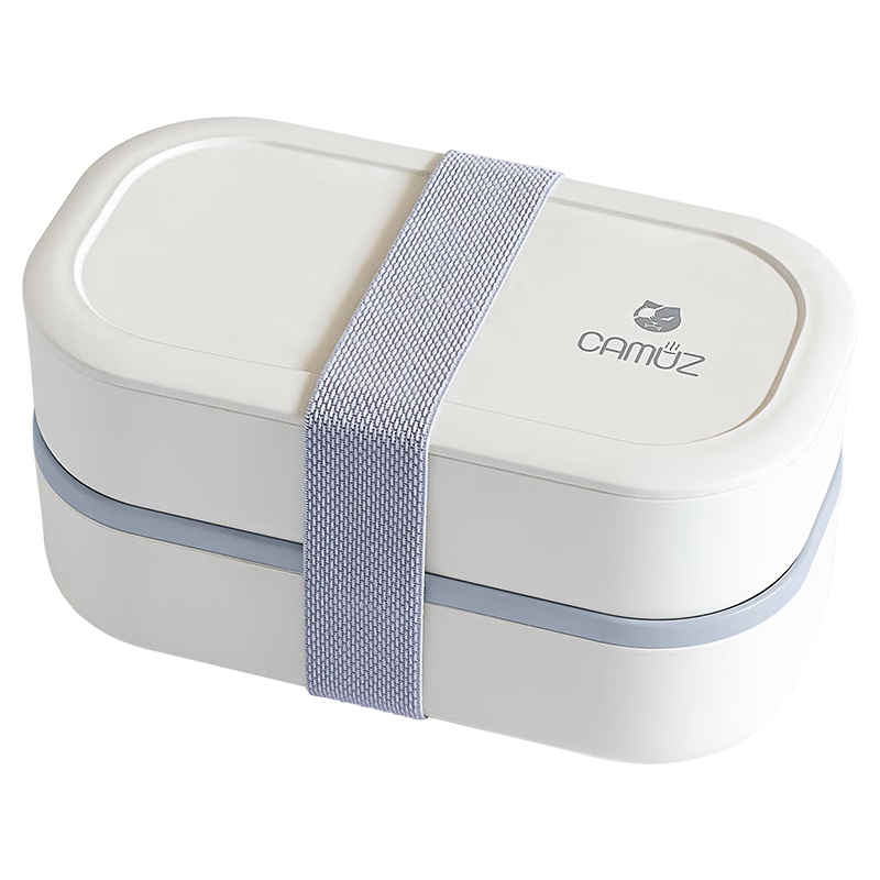 CAMUZ Bamboo Fiber Lunch Box Japanese Style Double Layer Bento Box Microwave Safe Sealed Office Use 1200ML White