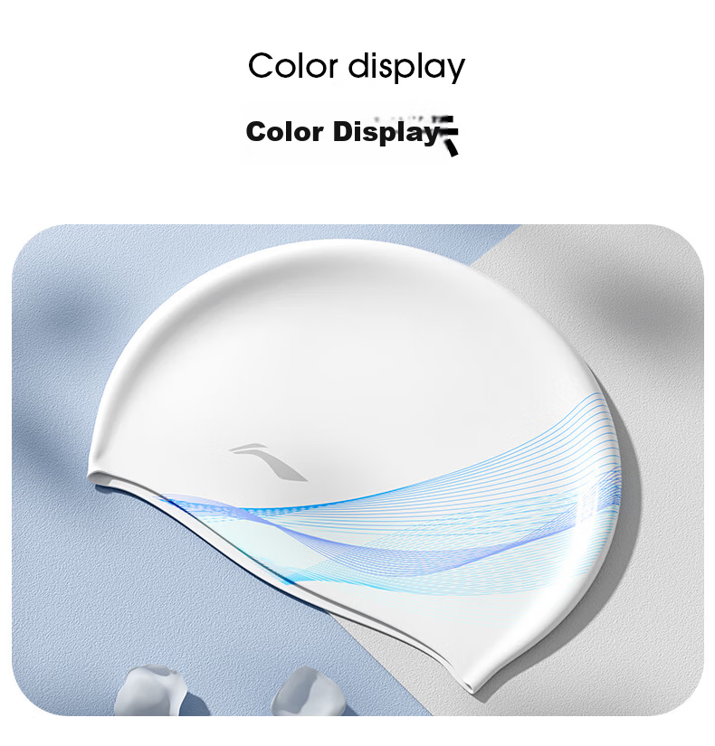LI-NING Silicone Waterproof Swimming Cap for Long Hair Unisex Solid Color Minimalist Swim Cap 5714 Blue 8
