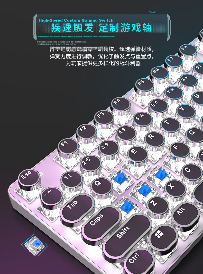 EWEADN TK100 Wireless Bluetooth Punk Mechanical Keyboard and Mouse Combo Wired Tri-mode Office Gaming Computer Laptop Black Switch Retro Peripheral 104 Keys Black White Backlight 5