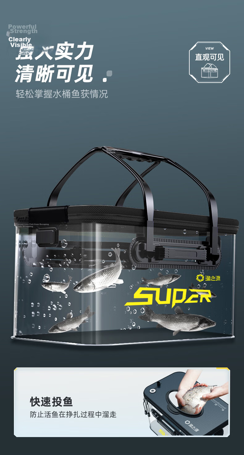 Yuzhiyuan Live Fish Bucket, Fishing Tackle Box, Foldable Water Bucket, Transparent Container, Navy Blue + Air Pump 4