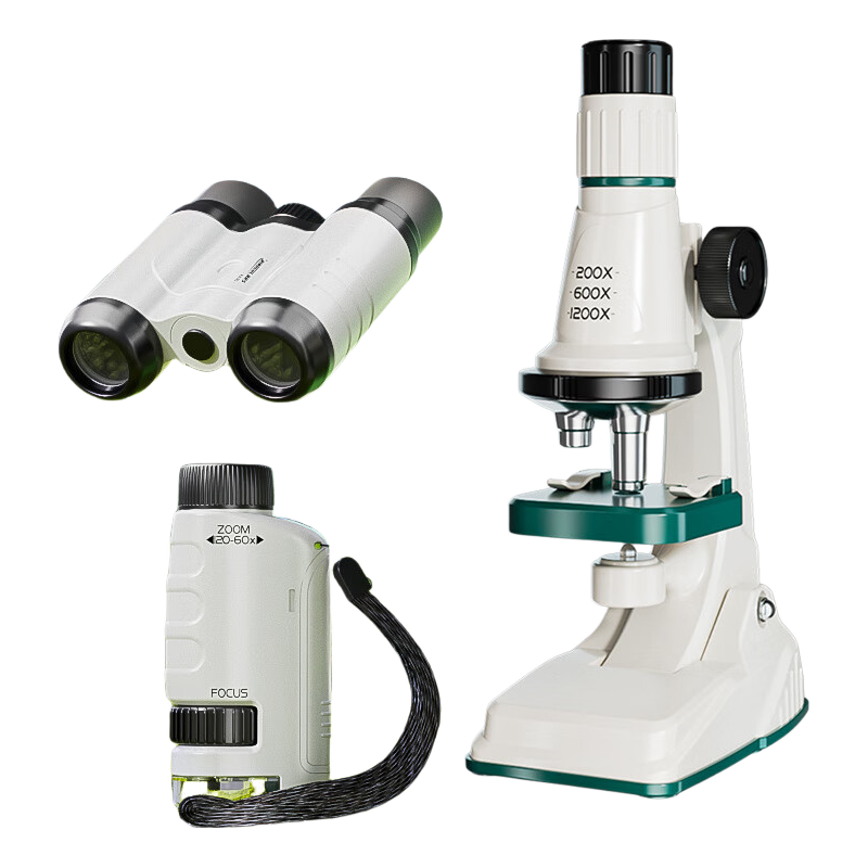 Ruihe Boys and Girls Educational Early Learning Toy High-Definition Microscope Set 3-in-1 Binoculars Birthday Gift for Elementary Students