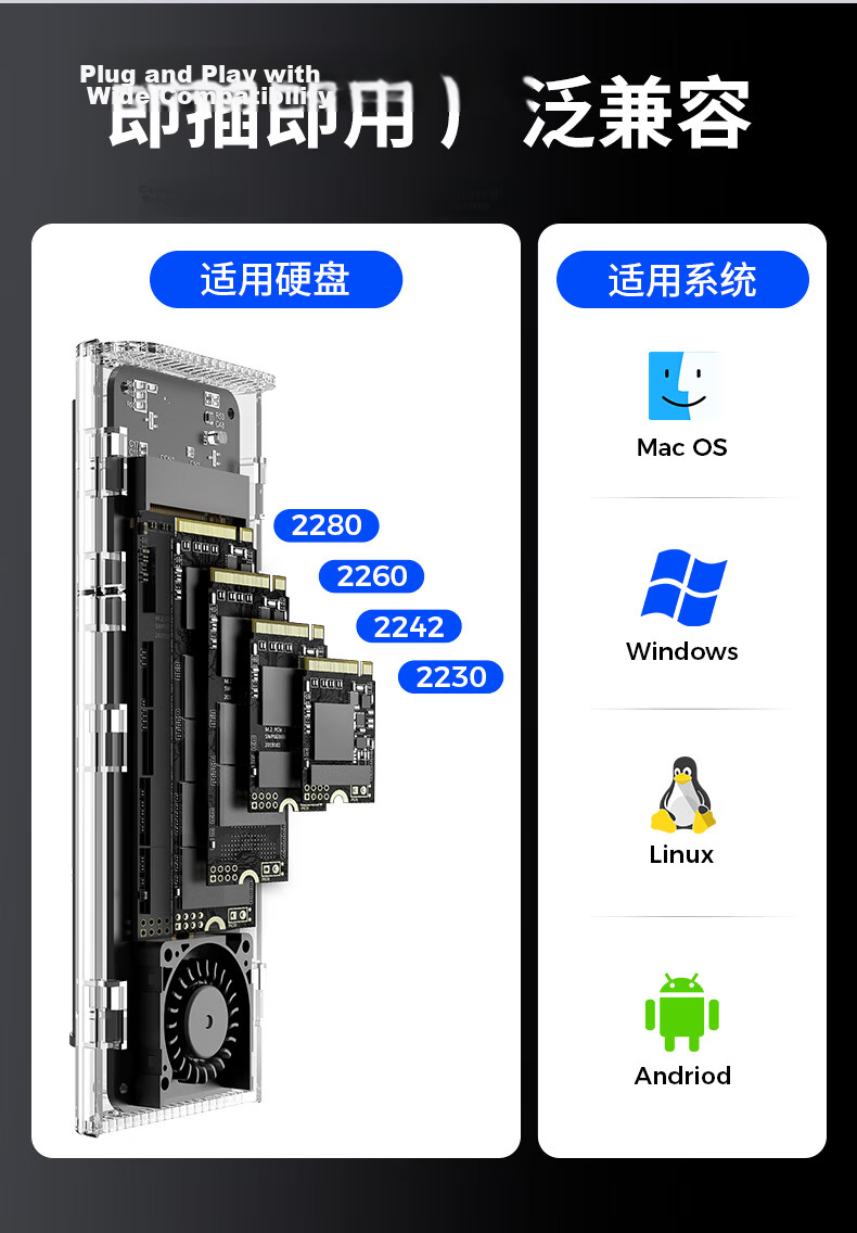 ORICO M.2 NVMe SSD Enclosure 20Gbps Type-C Interface Portable Hard Drive Case with Built-in Cooling Fan for Tablet Laptop Silver TCM2-G20 12