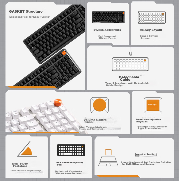 Lenovo Xiaoxin K5 Custom Mechanical Keyboard Full Hot-Swappable, Gaming And Office 79-Key Ring Nu Blue Switch Compatible with Battle Laptop, White And Brown Bruni 4