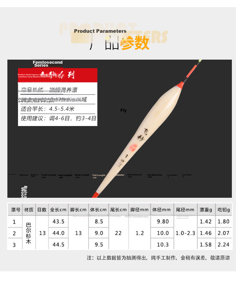 Femtosecond Floating Bobber Vertical Fishing Float Balshan Wood Float Carp and Crucian Carp Float Thickened High Sensitivity Float Box Set 5