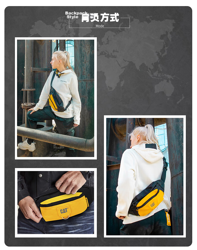 CAT Waist Bag, Lightweight Chest Bag, Water-Resistant Crossbody Bag, Cycling Sports Phone Pouch, Multi-Pocket Small Bag, Gift, Black, 84577 6