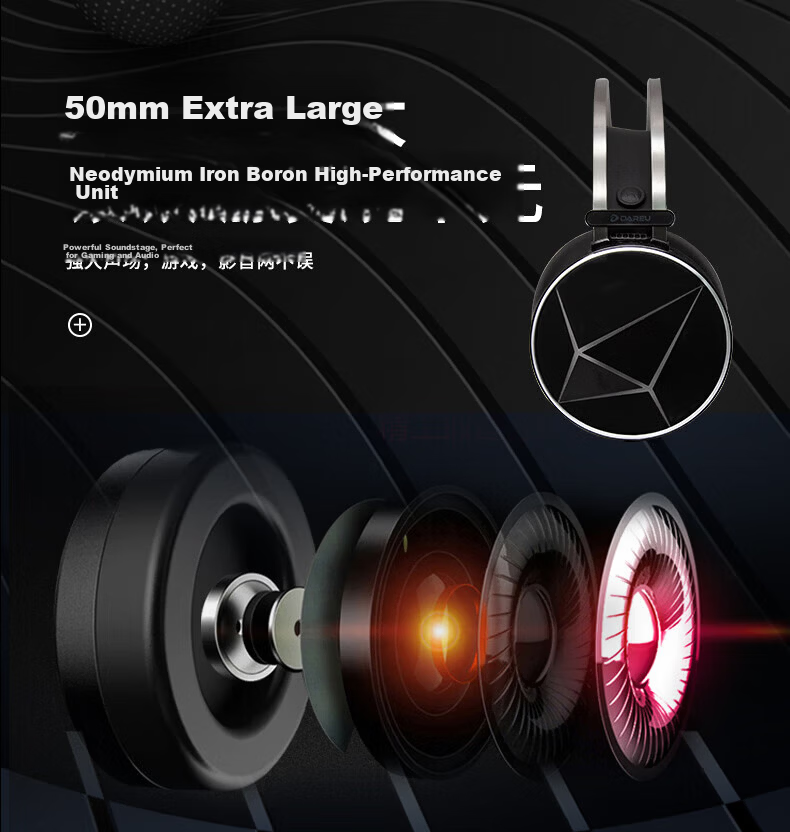 DAREU EH722RGB Gaming Headset Delta Operation 7.1 Surround Sound Over-Ear Desktop Esports Headphones Black Myth Wukong Phantom Black 6