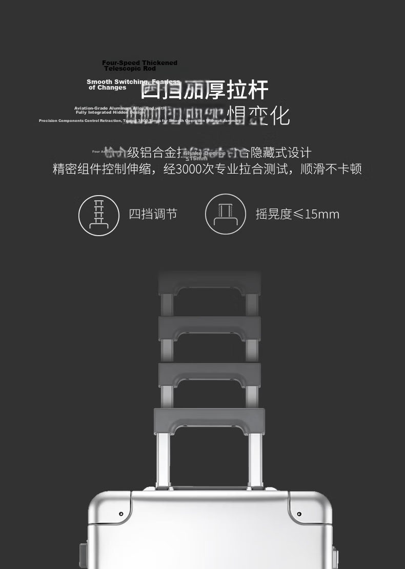 90 Points 20-inch Aluminum Magnesium Alloy Trolley Case Metal Carry-on Luggage Unisex High-end Business Password Lock Silver 10