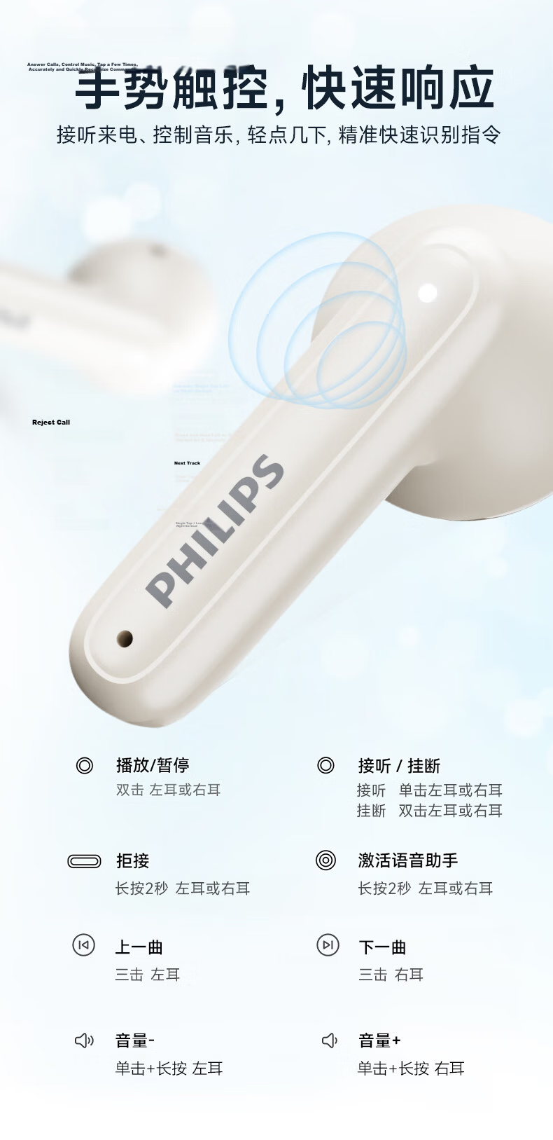PHILIPS Bluetooth Earphones, True Wireless Semi-In Style, for Sports And Running, Mini Size, Music Noise Reduction, Gaming, Low Latency, Long Battery Life, Universal Fit, Compatible with Huawei And Apple, TAT1199-Blue 14