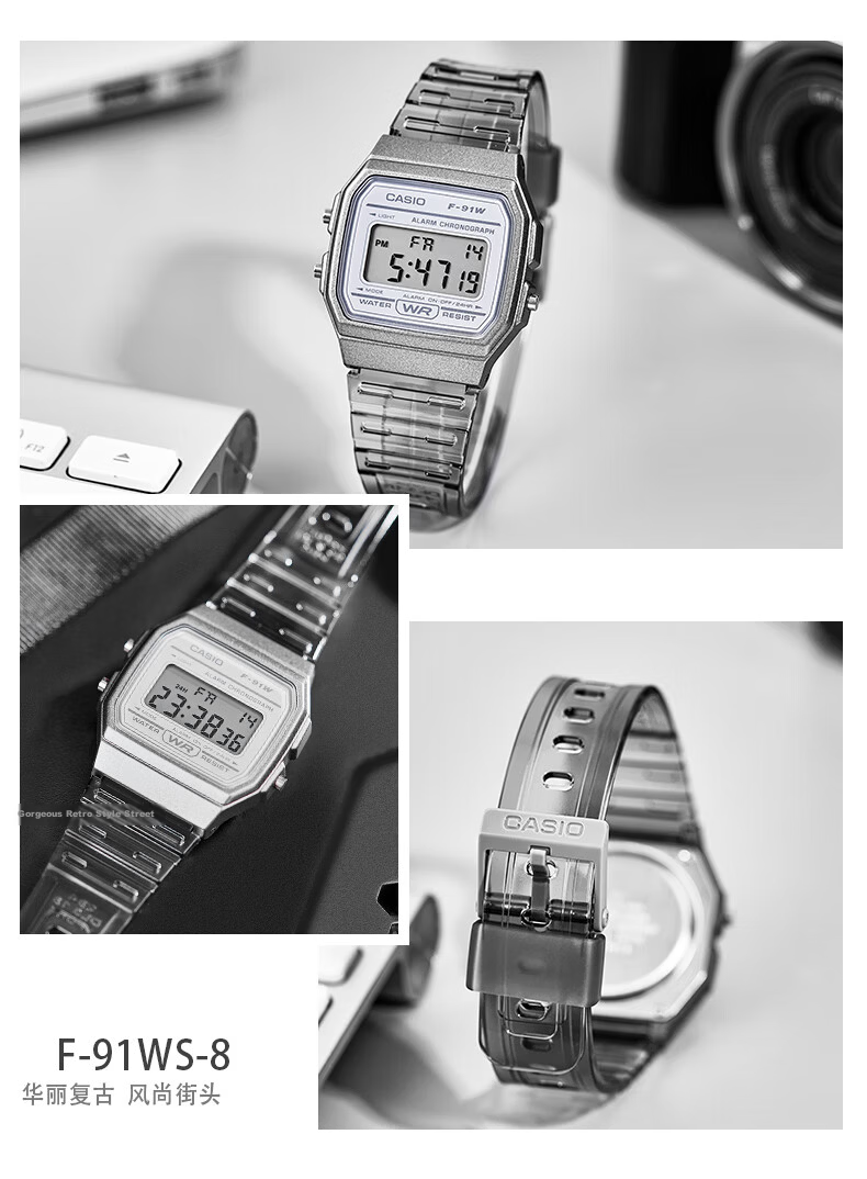 CASIO F-91WB-2A1 Retro Unisex Digital Watch Vintage Small Square Student Watch 18
