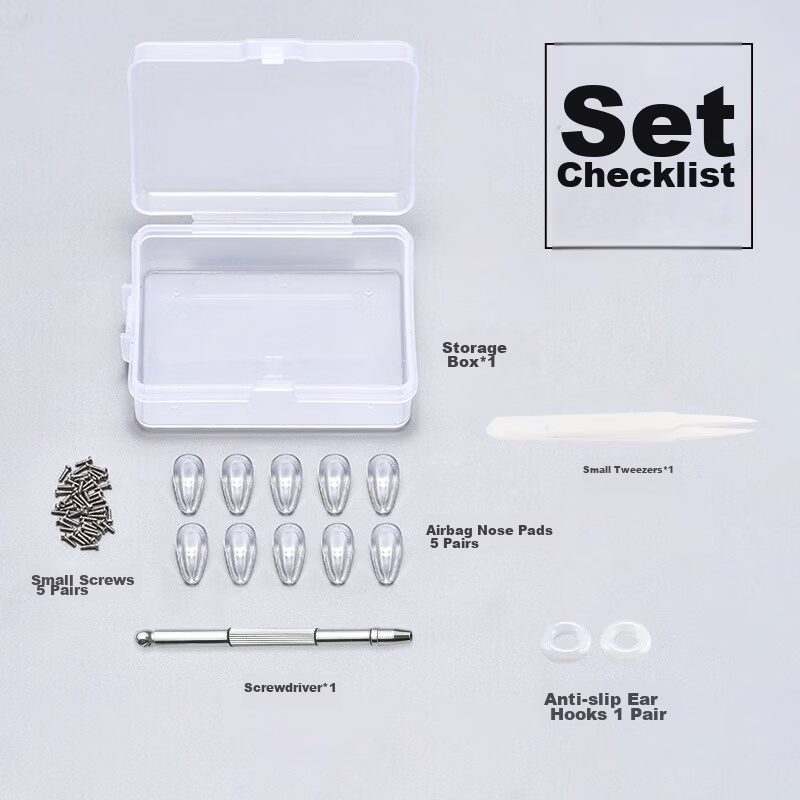 HB Eyeglass Nose Pad Set 5 Pairs + Screwdriver Airbag Nose Pads Screws Silicone Non-Slip Ear Hooks Eyewear Accessories 1
