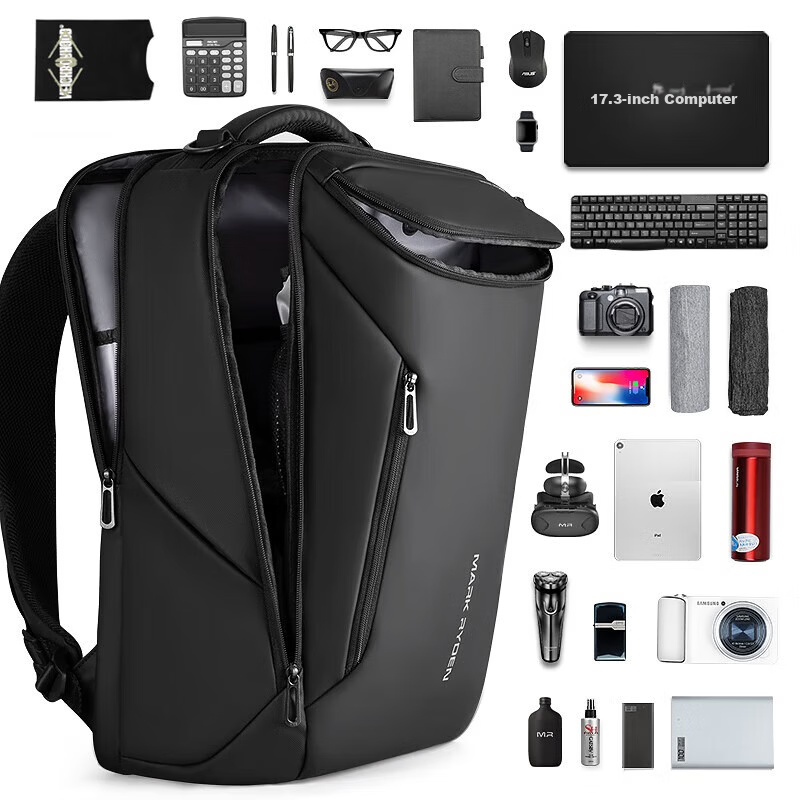 Marco Leiden Men's 17.3-Inch Laptop Backpack Business Double Shoulder Bag MR9031 Elite Black Upgrade