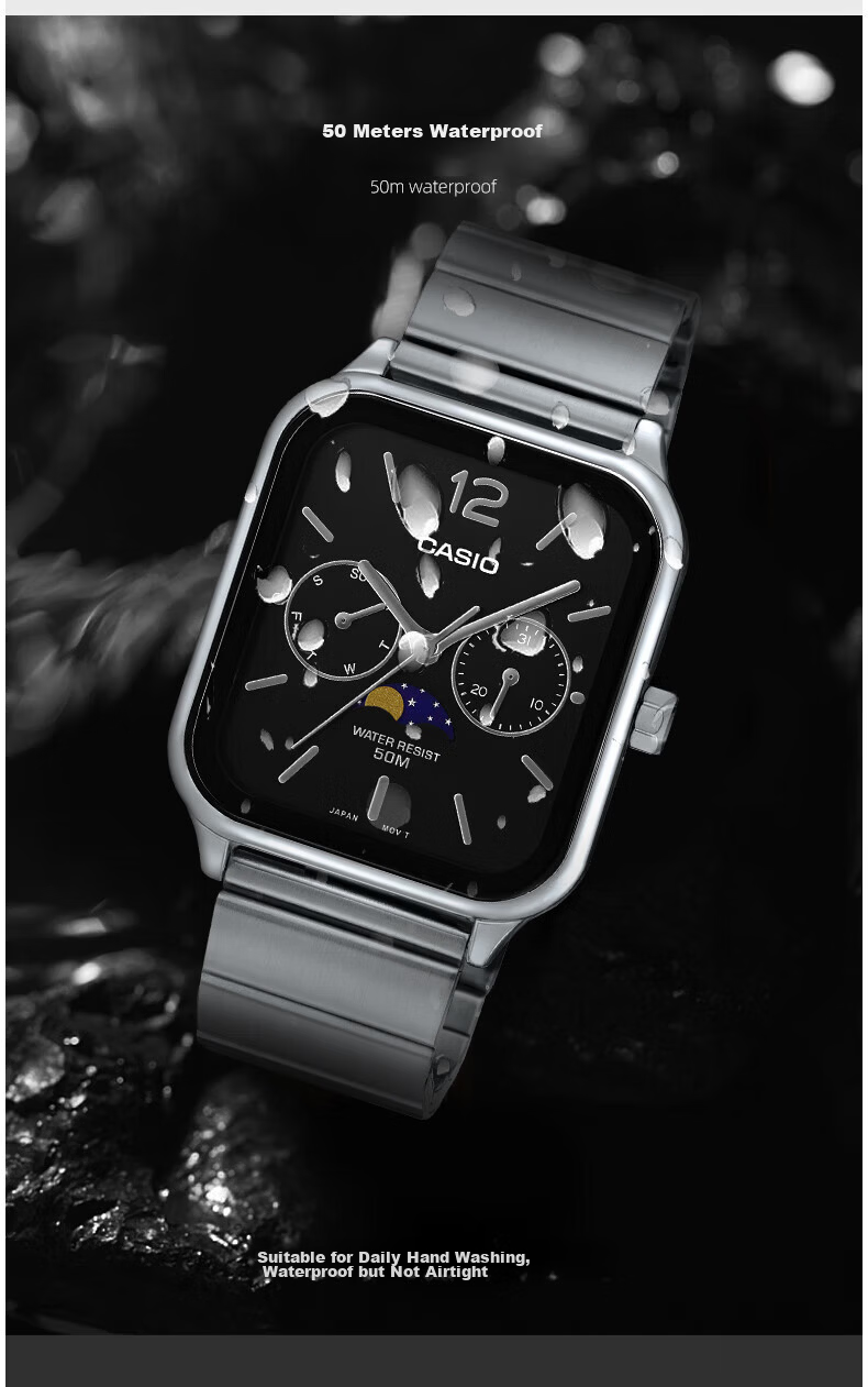 CASIO Watch Men Women Moon Phase Small Square Business Student Couple Gift MTP-M305D-7A 5