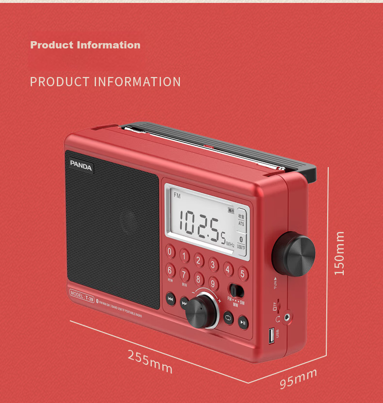Panda T-37 Traditional Large Desktop Rechargeable Lithium Battery Three-Band Full Band Frequency Radio, Gift for Elderly, Semiconductor (AC/DC Not Supported) 13