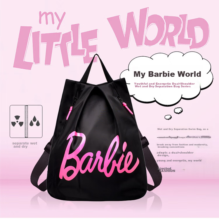 Barbie Swim Bag Wet and Dry Separation Unisex Fitness Sports Beach Bag Waterproof Backpack Black 1