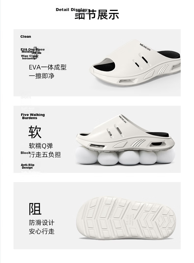 MEXICAN Sports Slippers for Men, Outdoor Wear, Air Cushion Shock Absorption, Summer Home Beach Non-Slip Stepping-In Feeling Sandals, Black 40-41 3