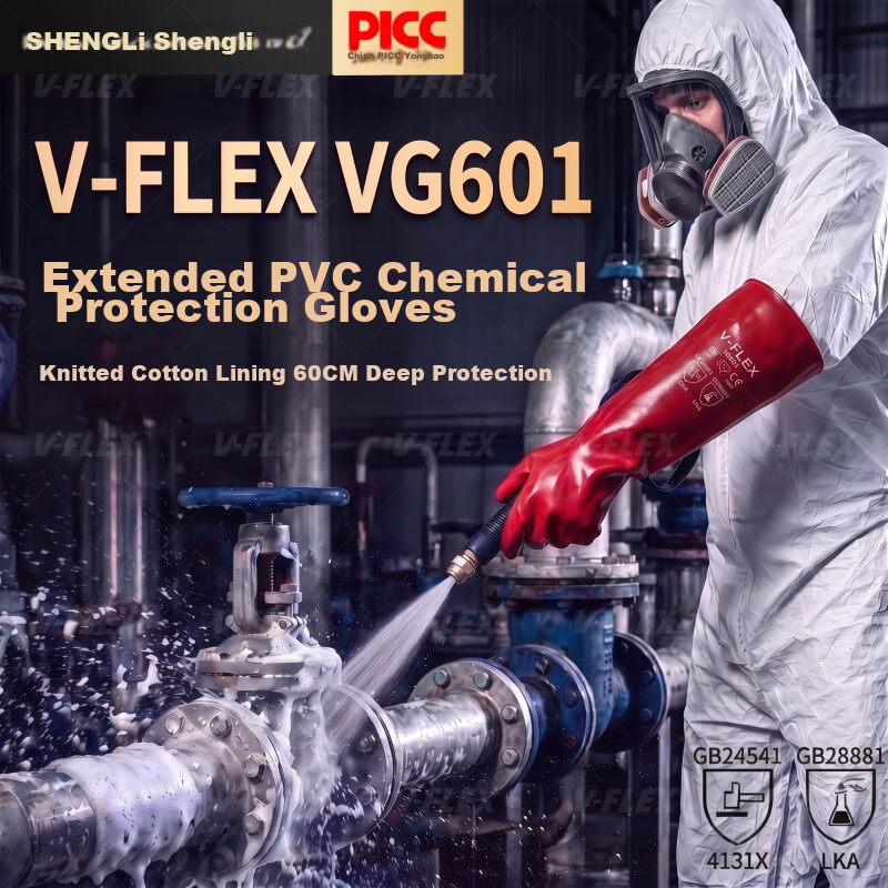 SHENGLI V-FLEX® VGR635 Natural Latex Industrial Chemical Resistant Gloves Oil Resistant Acid and Alkali Resistant Corrosion Resistant Rubber Gloves 35cm Black and Orange 2 Pairs Pack 1