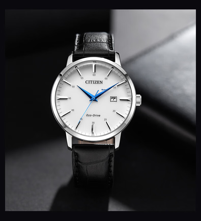 CITIZEN Watch for Men, Japanese And Korean Style, Eco-Drive, Date Display, White Dial, Leather Strap, Business Style, Father's Day Gift, BM7461-18A 13