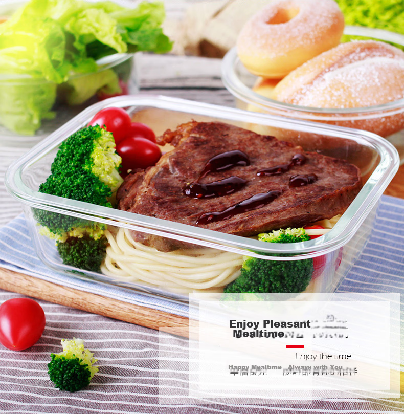 Creative Heat-resistant Glass Food Storage Box for Office Workers Microwave Lunch Box Refrigerator Storage Bento Box 700ml*2 10
