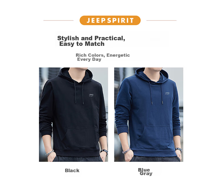 JEEP SPIRIT Men's Hooded Sweatshirt, Casual Loose Long-Sleeve T-Shirt for Spring, Base Layer for Men, Deep Blue, 2XL 13