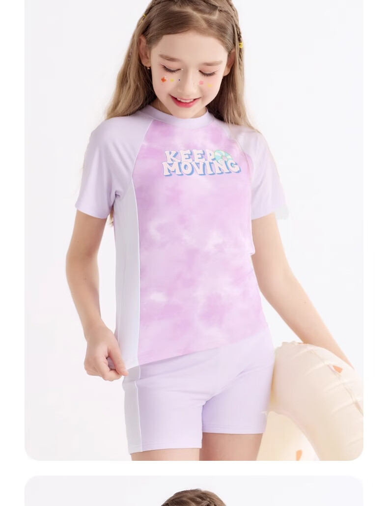 ANTA Children's Swimsuit for Hot Springs, 2026 New Style, Big Kids Sun Protection Girls Two-Piece Professional Training Swimwear, Pink And Purple, Size 110 19