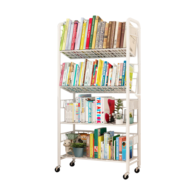 Anerya Mobile Bookshelf with Wheels, Iron Art Small Bookcase for Living Room, Picture Book Rack, Storage Shelf, 4 Tiers