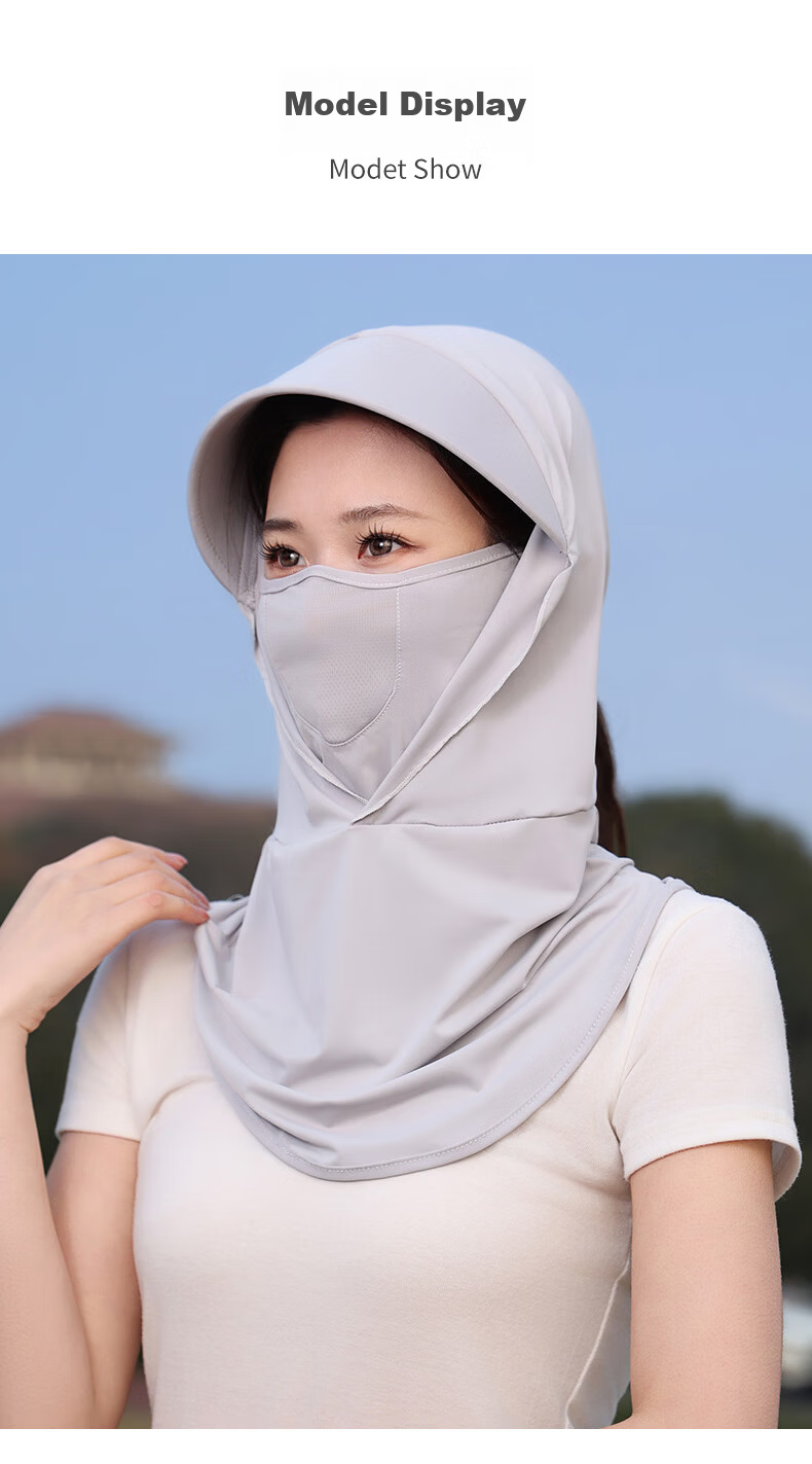 40,000 KM Summer Sunscreen Face Mask for Women UV Protection Neck Guard Cycling Breathable Light Gray Two-Piece Set 15