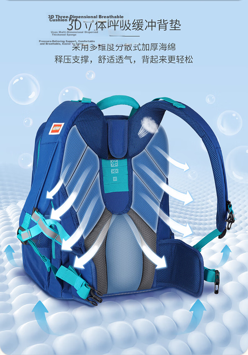 LEGO Backpack for Elementary School Students Grades 1-3 Children's Double Shoulder Bag, Lightning Ninja Large Capacity Lightweight Gift Blue 20169 2