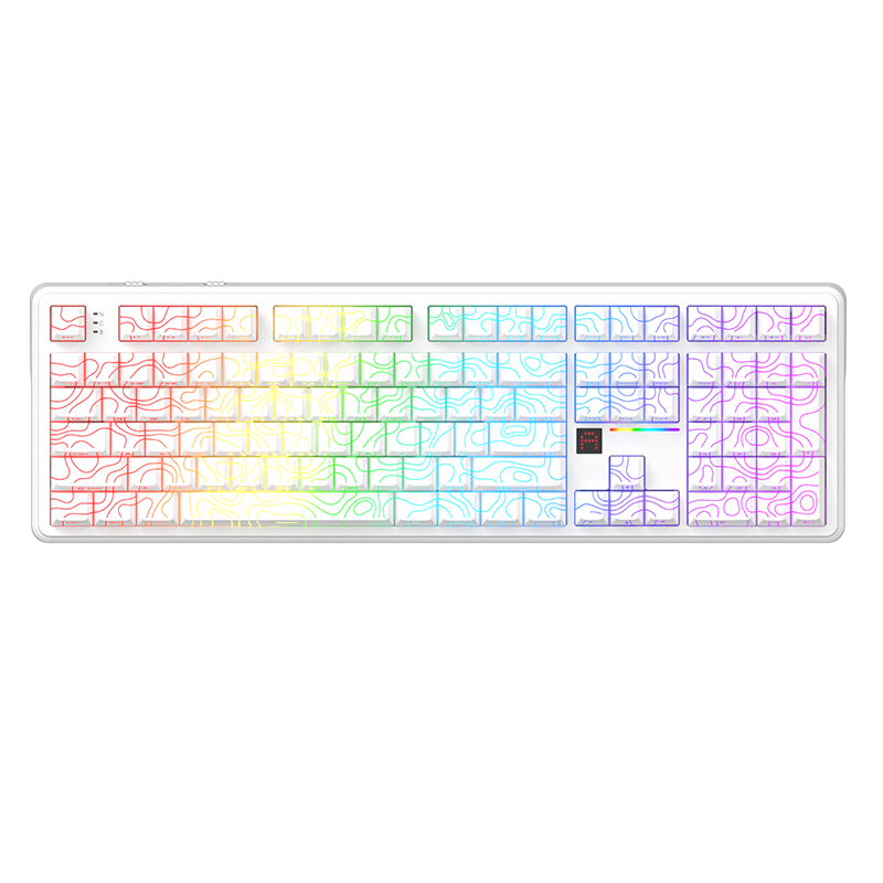 AJAZZ AK108 Tri-mode Wireless Mechanical Keyboard Hot-swappable 108 Keys 10000mAh Customizable RGB Screen Mechanical Keyboard Contour White Litchi Switch